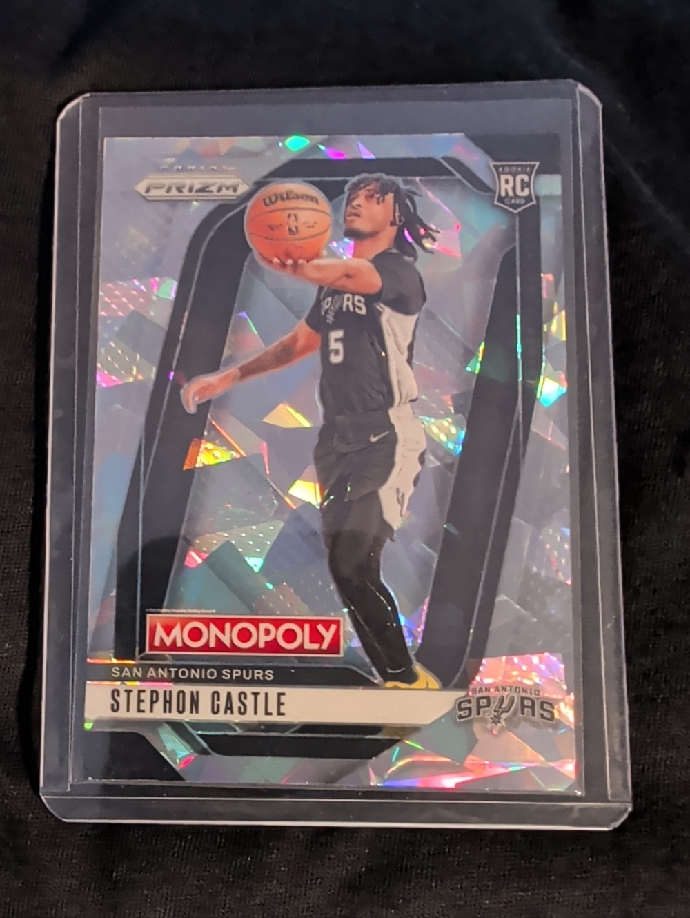 2024-25 Panini Prizm Monopoly Stephon Castle Cracked Ice RC #75 Spurs